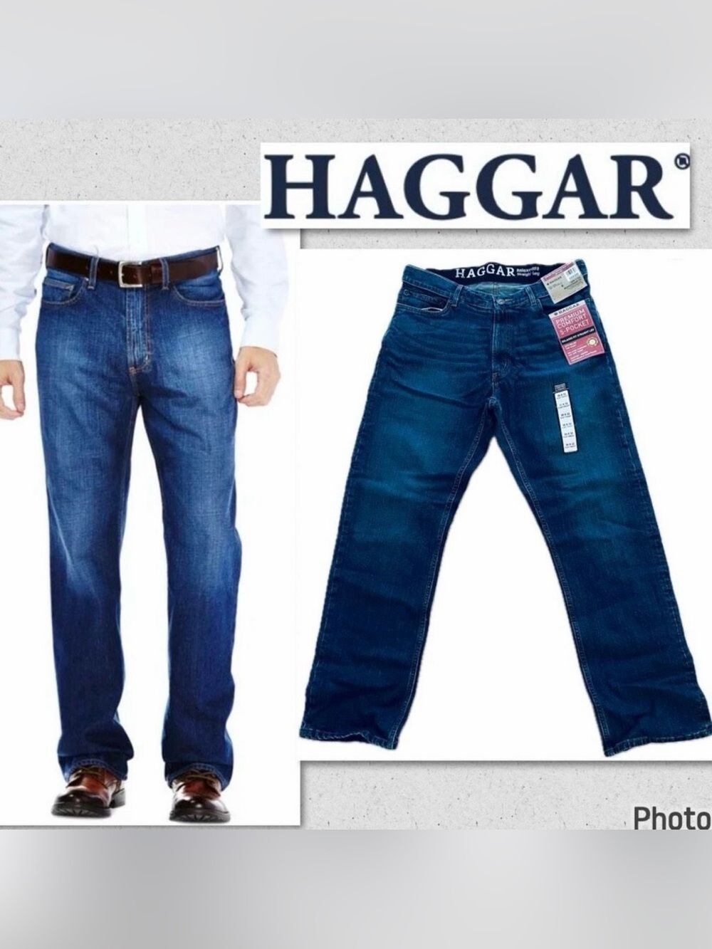 NWT Haggar 44x32 Premium Comfort Relaxed Fit Straight Leg Medium Wash Jeans